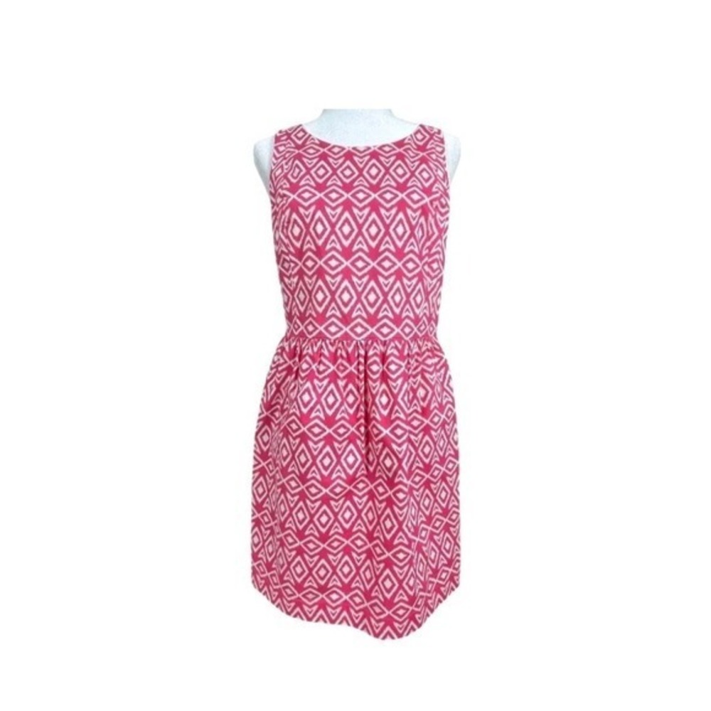 346 BROOKS BROTHERS Sheath Dress Size 12 Petite Sleeveless Pink White‎ Geometric